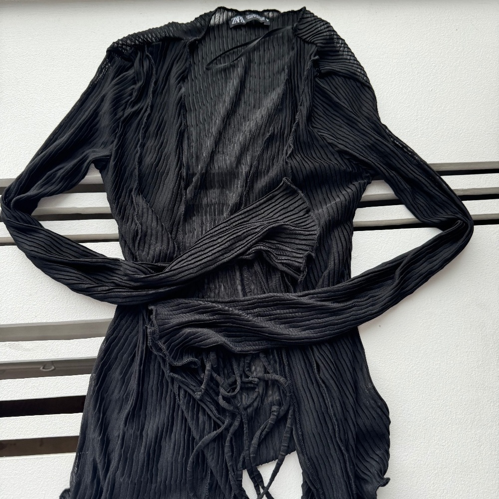 ZARA SHEER FRONT-TIE LONG SLEEVE